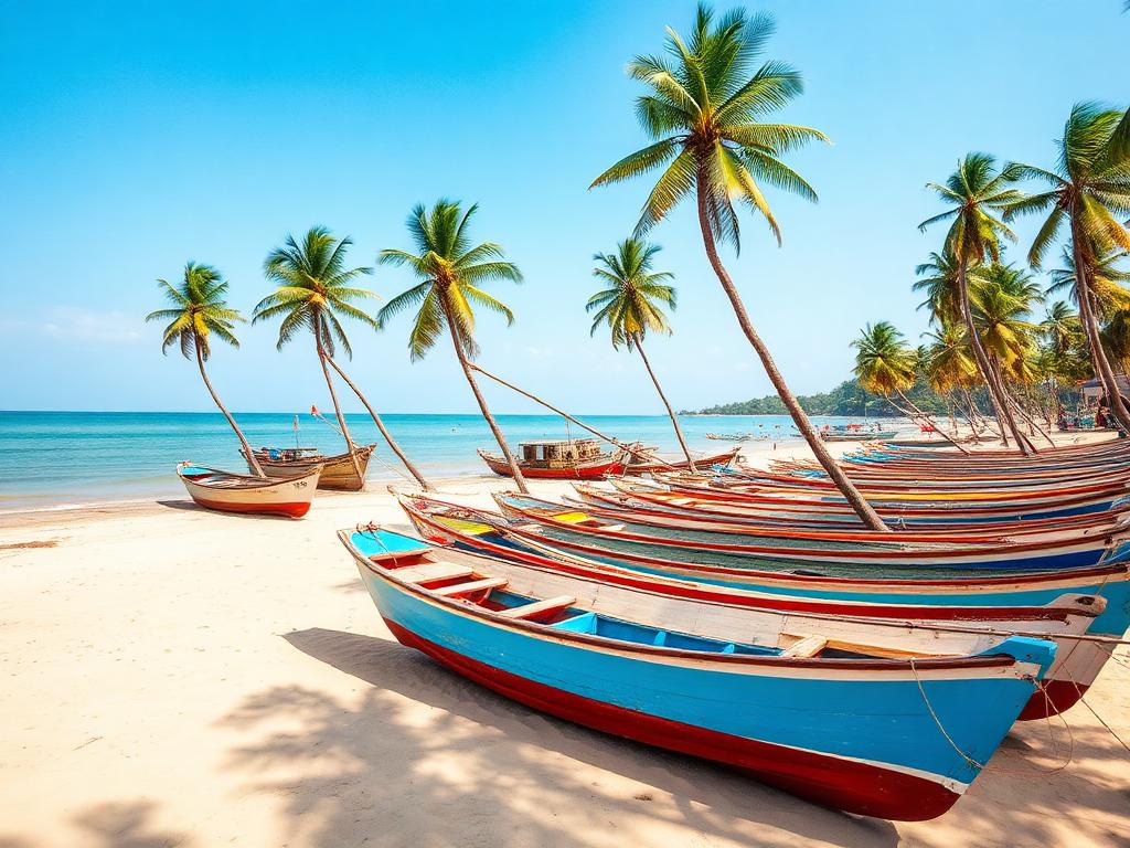 Placeholder image: colorful fishing boats on Negombo beach, Sri Lanka