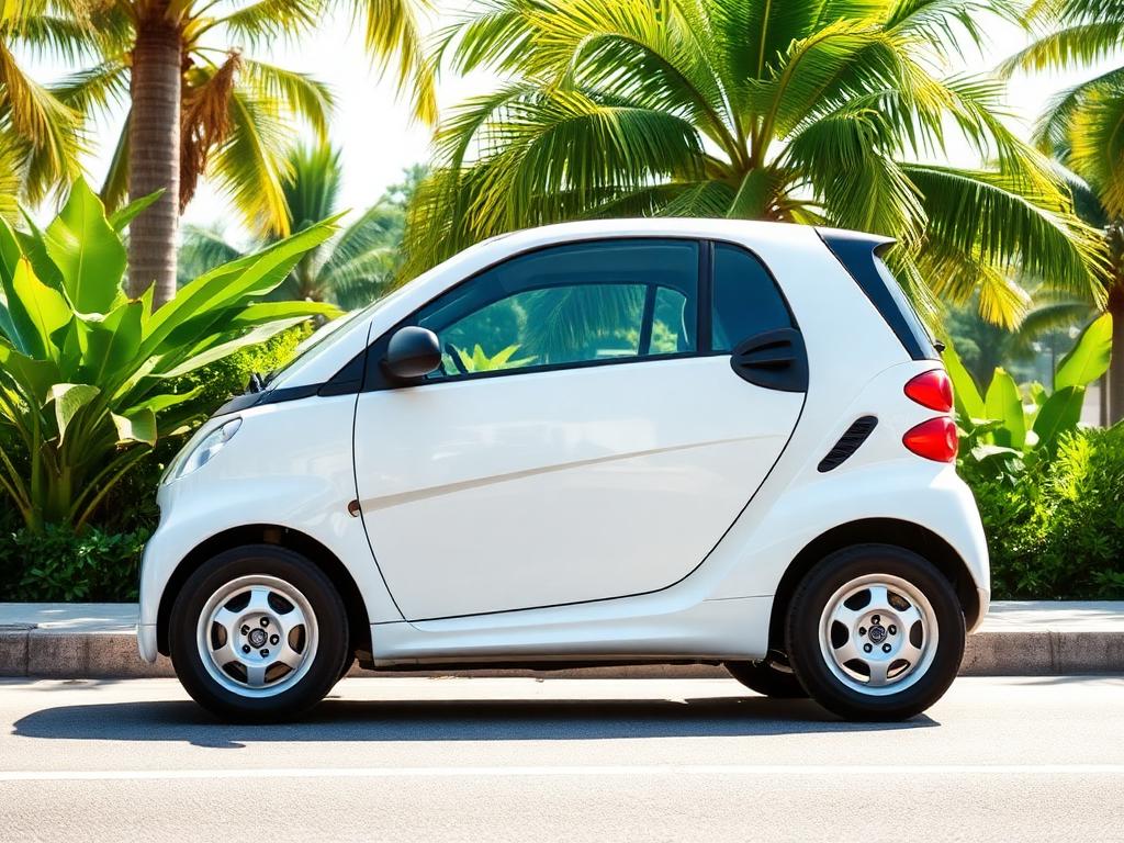 Placeholder image: small white economy hatchback car (Nano / Wagon R style) on a tropical street in Sri Lanka
